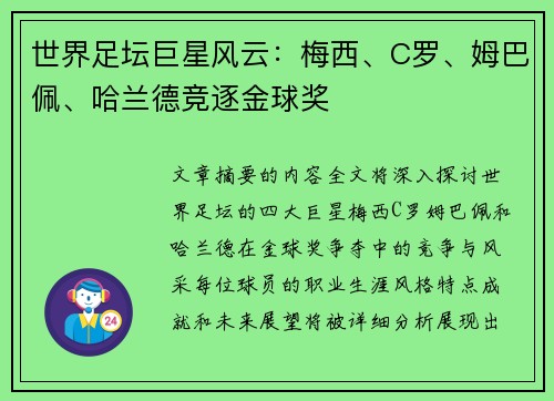 世界足坛巨星风云：梅西、C罗、姆巴佩、哈兰德竞逐金球奖
